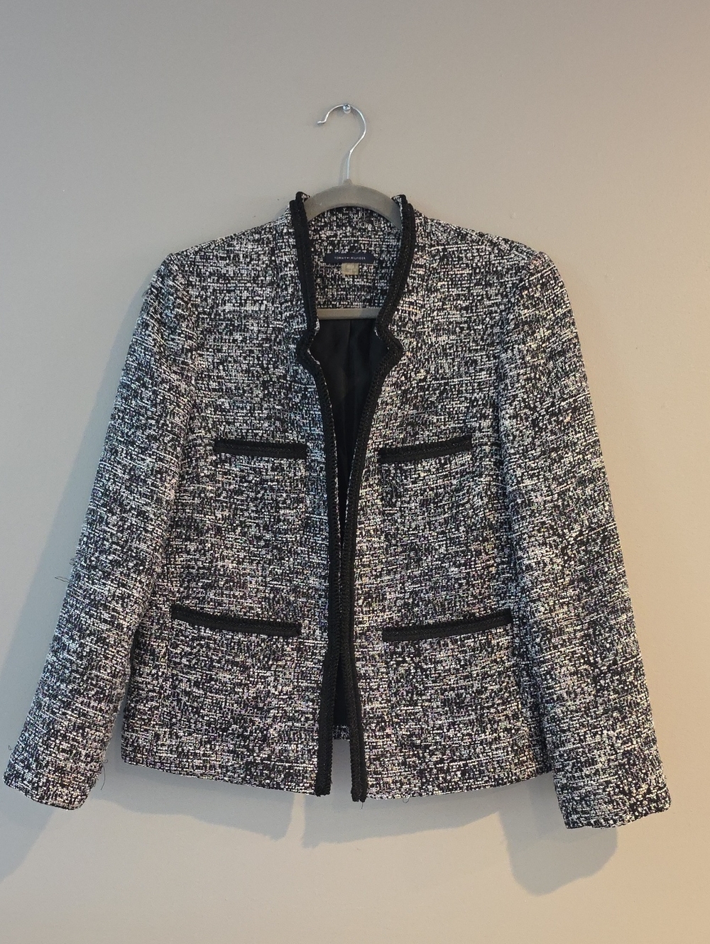 Tommy Hilfiger Black and White Open-Front Blazer